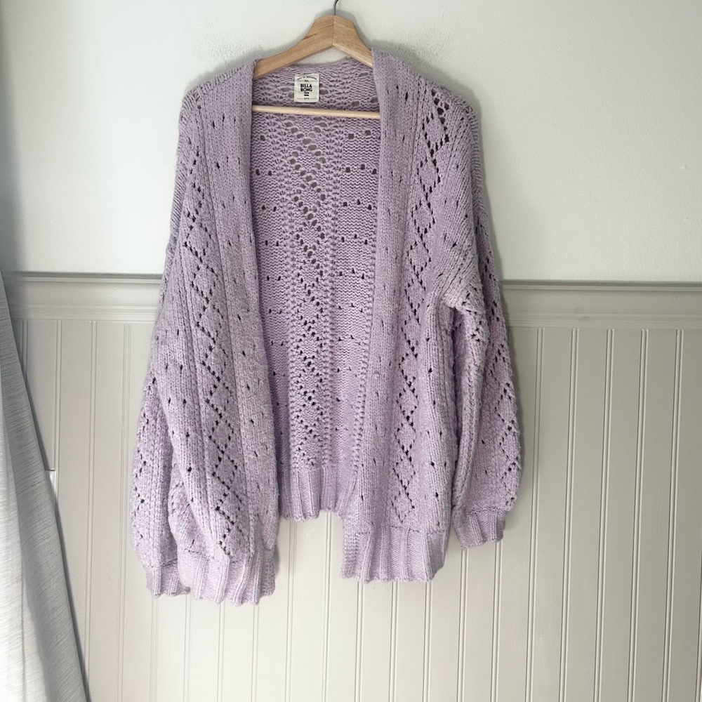 Billabong Medium Lilac Purple Open Front Knit Blissed Out Cardigan - Picture 2 of 6